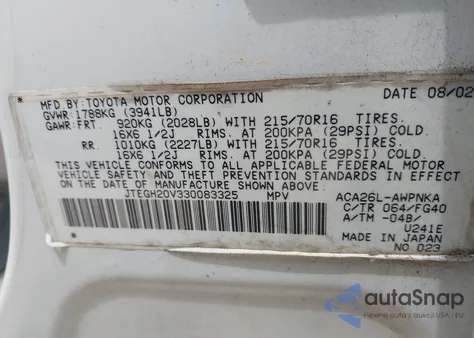 2003 Toyota Rav4 z USA, uszkodzony, nr VIN JTEGH20V330083325